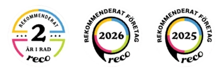 Rekommenderat företag på Reco, 2 år i rad, 2025 och 2026